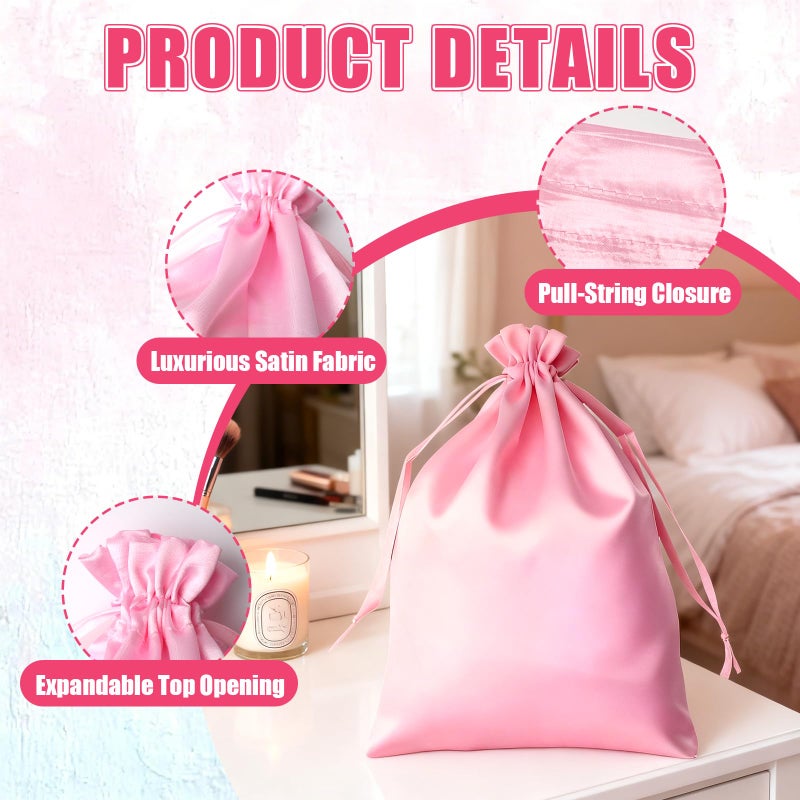 LUSTRIB 4Pcs Satin Wig Bags with Drawstring, Purple & Pink Silk Hair Storage Bags for Multiple Wigs, Hair Extensions, Weave Bundles and Braids (2 Purple + 2 Pink) - Image 3